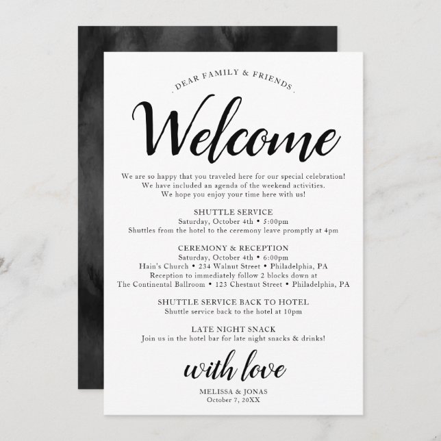 Elegant Modern Black Wedding Itinerary Program  (Front/Back)