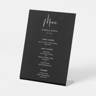 Elegant & modern black wedding menu pedestal sign