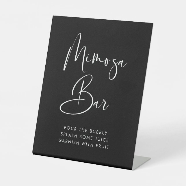 Elegant & Modern Black wedding Mimosa bar Pedestal Sign (Front)