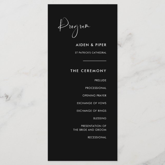 Elegant & Modern Black wedding program (Front)
