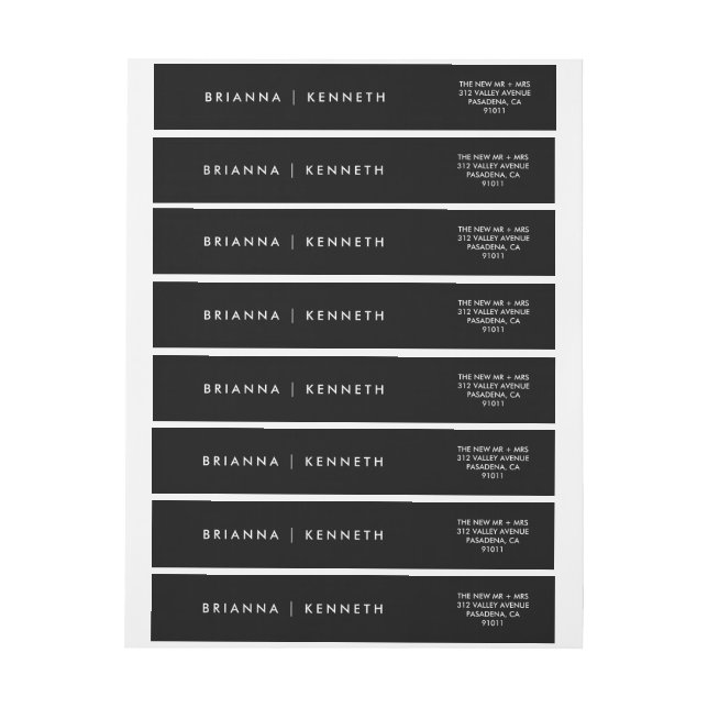 Elegant Modern Black Wedding Wrap Around Label (Sheet)