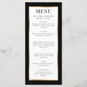 Elegant Modern Black White and Gold Wedding Menu