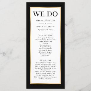 Elegant Modern Black White and Gold Wedding Program