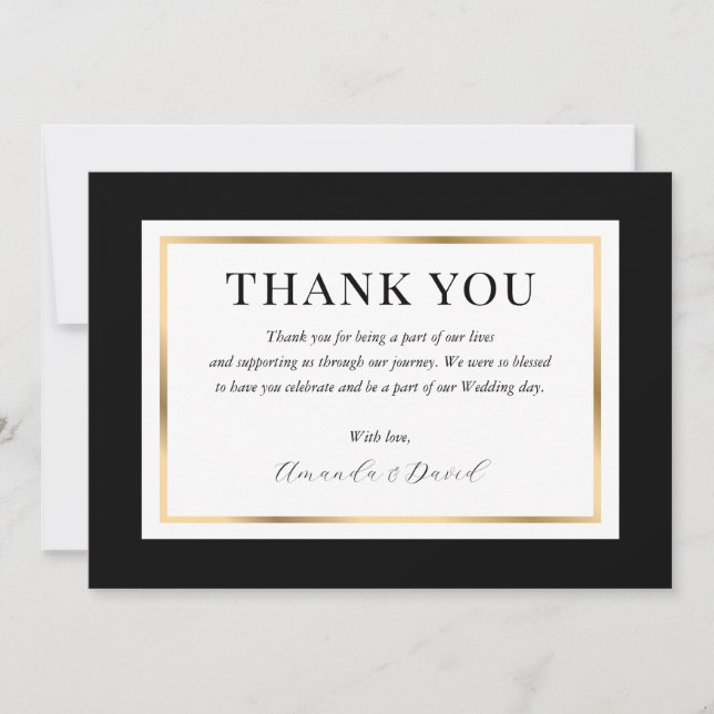 Elegant Modern Black White and Gold Wedding Thank You Card (Front)