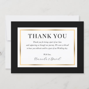 Elegant Modern Black White and Gold Wedding Thank You Card