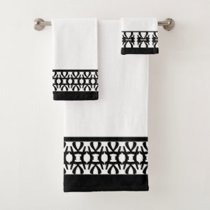 Elegant Modern Black & White Bath Towel Set