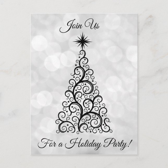 Elegant Modern Black White Christmas Holiday Party Invitation Postcard (Front)