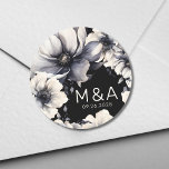 Elegant Modern Black White Floral Wedding Classic Round Sticker<br><div class="desc">Cute and simple modern black and white flower wedding design. A classic but whimsical look with black, grey and cream coloured flowers with black fonts and modern lettering. Edit all of the text to your own information. You can even change out the background colour to anything you want! I also...</div>