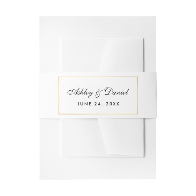 Elegant Modern Black White Gold Wedding Invitation Belly Band (Front Example)
