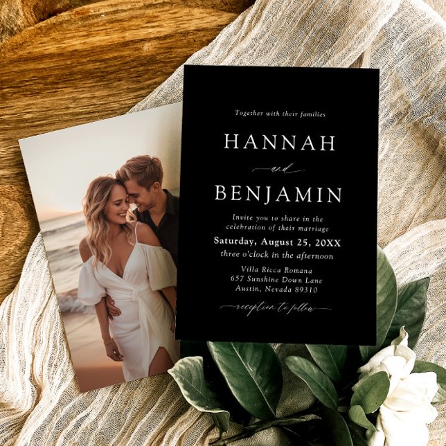 Elegant Modern Black & White Minimalist Wedding Invitation (Creator Uploaded)