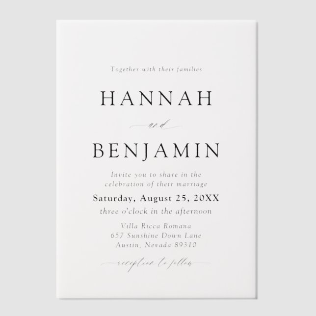 Elegant Modern Black & White Minimalist Wedding Vellum Invitations (Front)