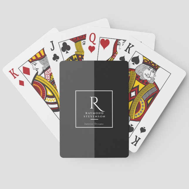 Elegant Modern Black White Monogrammed Playing Cards (Back)