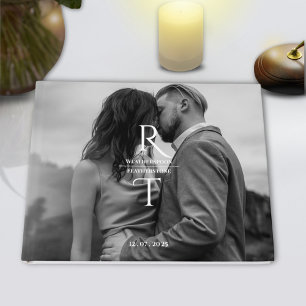 Elegant Modern Black White Photo Monogram Wedding Guest Book