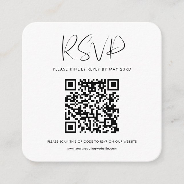 Elegant Modern Black & white QR code RSVP response Enclosure Card (Front)