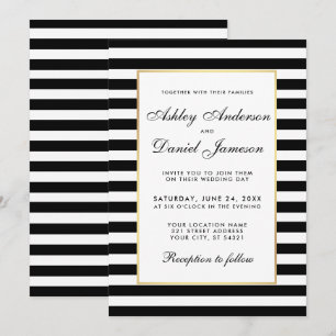 Elegant Modern Black White Striped Wedding Invite