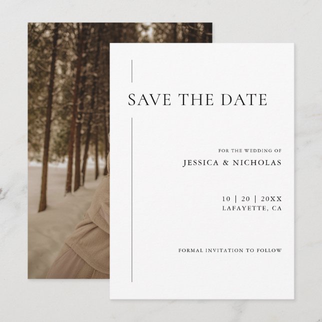 Elegant Modern Black & White Wedding Photo Save The Date (Front/Back)