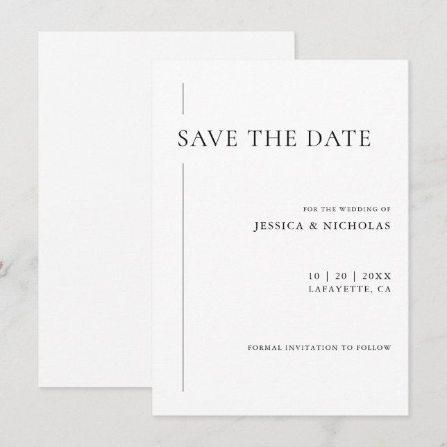 Elegant Modern Black & White Wedding Save The Date (Front/Back)