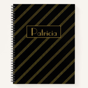 Elegant Modern Black with Dotted Gold Lines Notebook