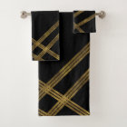 Elegant Modern Black with Gold Lines Towel Set