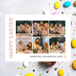 Elegant Modern Blessing Easter family Six photo Holiday Card