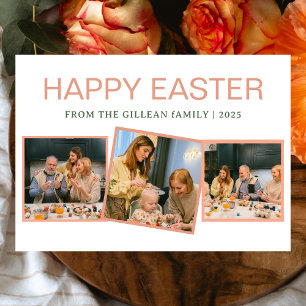 elegant Modern Blessing Easter family Three photo Holiday Card
