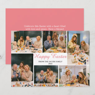 elegant Modern Blessings Easter family 6 photo Holiday Card
