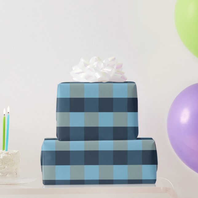 Elegant, Modern Blue and Grey Chequered Pattern  Wrapping Paper (Party Gifts)