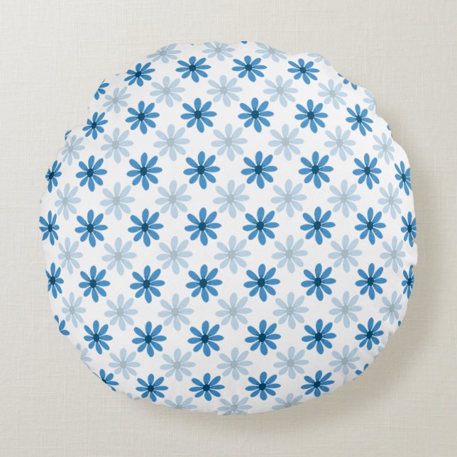 Elegant Modern Blue Blossom Motif Round Pillow (Front)