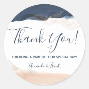 Elegant Modern Blue Blush Pink Thank You Classic Round Sticker
