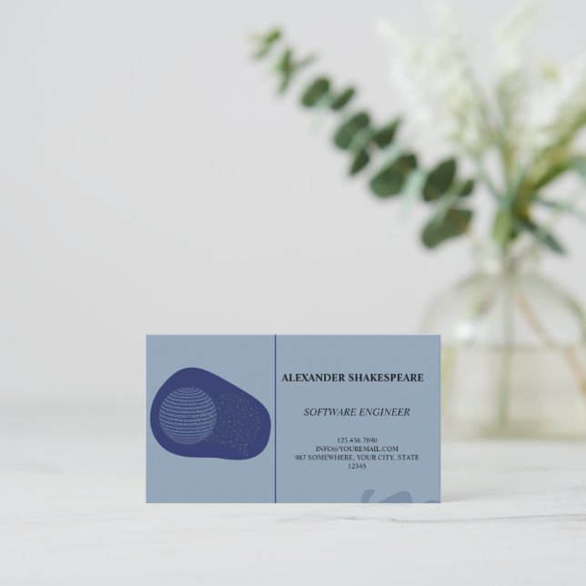 Elegant/Modern/Blue Engineer Business Card (Standing Front)