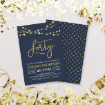 Elegant Modern Blue Faux Gold Lights 40th Birthday Invitation<br><div class="desc">Elegant 40th Birthday Party invitation featuring strings of lights and the word "Forty" in faux gold foil against a dark blue background. Card includes a matching pattern back side. Check out other matching items here https://www.zazzle.com/collections/strings_of_lights_faux_gold_celebration_collection-119311942951401241?rf=238364477188679314 Personalize it by replacing the placeholder text to add your information. For more options click...</div>