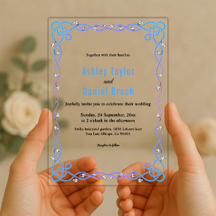Elegant Modern Blue Floral Frame Wedding Acrylic Invitations