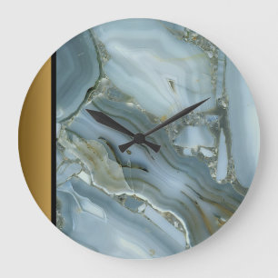 Elegant Modern Blue Gray Gold Marble Pattern  Large Clock