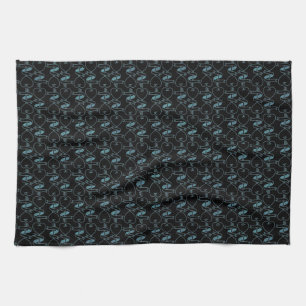 Elegant Modern Blue Hearts and Keys Pattern Kitchen Towel