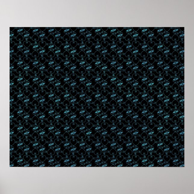 Elegant Modern Blue Hearts and Keys Pattern | Poster (Front)