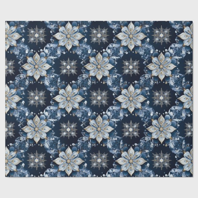 Elegant Modern Blue Jewelled Snowflakes  Wrapping Paper (Seam)