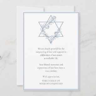 Elegant Modern Blue Jewish Star Sympathy Thank You Card