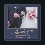 Elegant Modern Blue Photo Thank you Wedding Magnet<br><div class="desc">A favour wedding magnet with a wedding photo, bride and groom names and wedding date. Personalize with your wedding photo and other details. The text is in a script and the background is dark navy blue. An elegant and stylish thank you magnet - great as a gift for your wedding...</div>