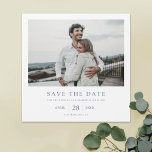Elegant Modern Blue Photo Wedding Save the Date<br><div class="desc">This simple, elegant modern photo wedding save the date square flat card template features your names and details along with your favorite photo. The default color for the text on both sides is an elegant medium dark shade of blue. This design looks great with either sharp or rounded corners, try...</div>