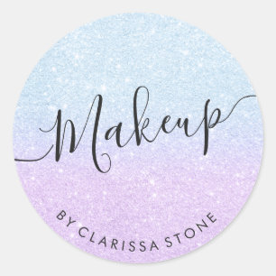Elegant modern blue & purple glitter makeup classic round sticker