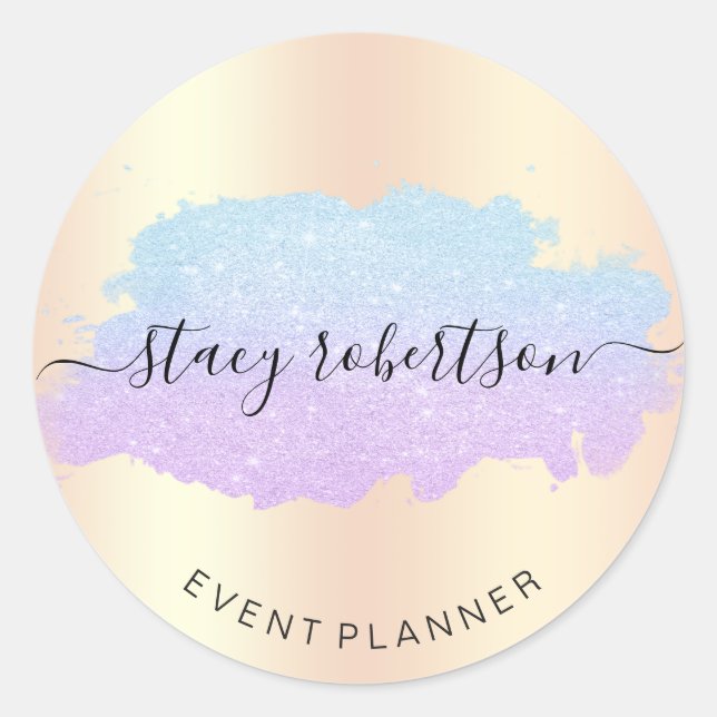 Elegant modern blue & purple glitter planner classic round sticker (Front)
