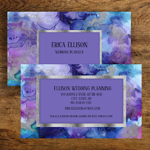 Elegant Modern Blue Purple Silver Wedding Business Card