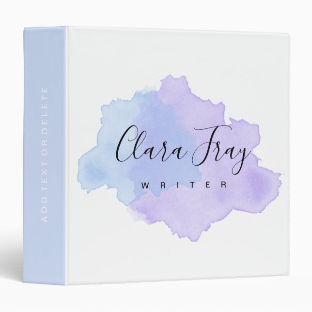 Elegant modern blue & purple watercolor writer binder (Front/Spine)