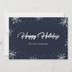 Elegant Modern Blue Silver Snowflake Holiday Cards