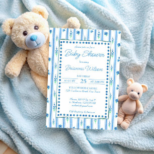 Elegant modern blue stripes baby shower invitation