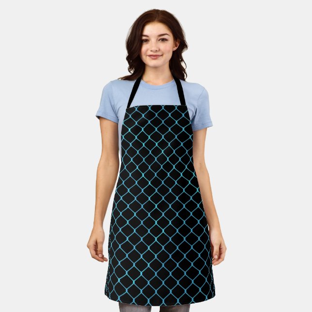Elegant Modern Blue Teal Fence Chain Pattern | Apron (Worn)