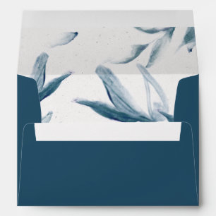 Elegant modern blue watercolor botanical wedding envelope