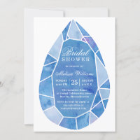 Elegant Modern Blue Watercolor Gem Bridal Shower