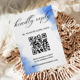 Elegant Modern Blue Watercolor Wedding RSVP card