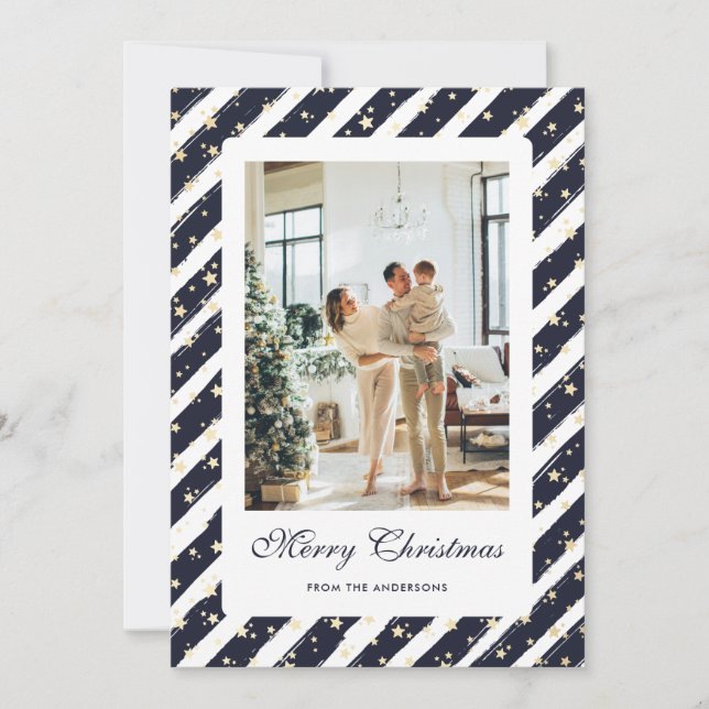Elegant Modern Blue White Photo Merry Christmas Holiday Card (Front)